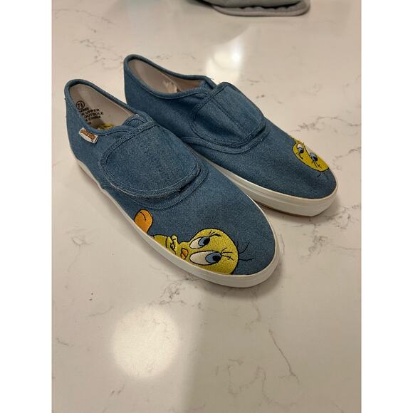 Vintage 90s Looney Tunes Tweety Bird Blue Velcro slip on flat shoes - Picture 7 of 15